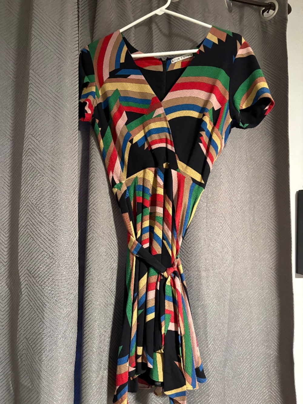 Alice + Olivia Adrianna Rainbow Print Wrap Mini Dress